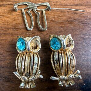 RARE VINTAGE CORO ALFRED KATZ OWL DUETTE BROOCH/FUR CLIP